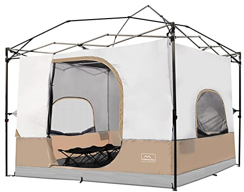 KAMPKEEPER Camping Inner Tent for Pop Up Canopy, Converts 10'x10' Straight Leg Canopy into Camping Tent–Fully Vented Roof(Top & Frame NOT Included), Khaki
