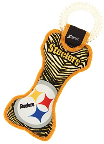 Zubaz NFL Team Logos and Colors Ring Tug Toy with Squeaker for Dogs, Pittsburgh Steelers