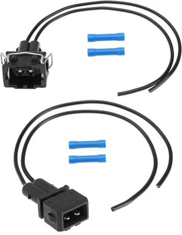 eMagTech 2 Stück 2-poliger Ersatz-Kabelbaumstecker 357972752 Kompatibel mit VW Skoda Seat Male & Female Plug Tail Lead Connector 18 cm Schwarz