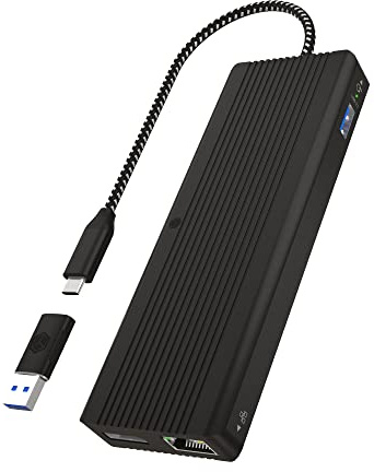 ICY BOX USB-C Docking Station (10-in-1) für 2 Monitore (2X HDMI / 2X DP), 4K 60Hz, 4X USB 3.0 HUB, Power Delivery, Gigabit Ethernet, DisplayLink, Audio, IB-DK4080AC