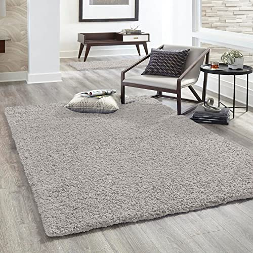VIMODA Hochflor Teppich Prime Shaggy Langflor Wohnzimmer Schlafzimmer Modern Farben, Farbe:Grau, Maße:100x200 cm