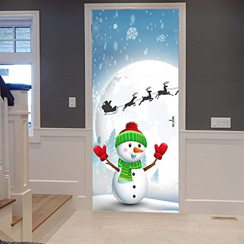 3D Türaufkleber For Innentüren Niedlicher Weihnachtsschneemann Der Karikatur 90 X 200 Cm Fototapete Selbstklebendes Wandbild Türaufkleber Türtapete For Schlafzimmer Badezimmer - Kinderzimmer Büro Küc