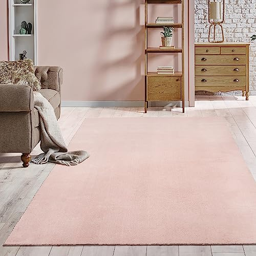 the carpet Relax Moderner Flauschiger Kurzflor Teppich, Anti-Rutsch Unterseite, Waschbar bis 30 Grad, Super Soft, Felloptik, Blush, Rosa, 80 x 150 cm