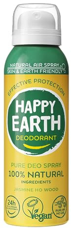Happy Earth Aerosol Desodorante - Para Hombres y Mujeres - Spray Desodorante - 100% Ingredientes Naturales & Veganos - Jasmine Ho Wood - 100 ML