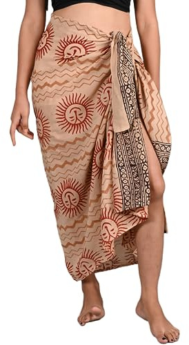 INDACORIFY Sarong 100% algodón Estampado a Mano para Mujer, Traje de baño Envolvente, Falda de Bikini de Playa, Pareo, Bufanda, Estola, Chal para Mujer (Design-24)