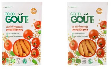 GOOD GOÛT - Mini-Baguettes Tomate Et Basilic - Biscuits Type Gressins Pour Bébé - Dès 12 Mois - Sachet Refermable - 70g (Lot de 2)