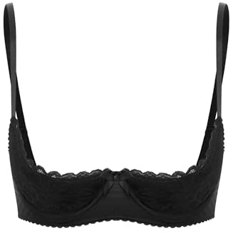 Mufeng Femme Redresse Sein Nu Bra Ouvert Brassière en Dentelle Bra Coquine Lingerie Nuisette Soutien-Gorge A Noir L