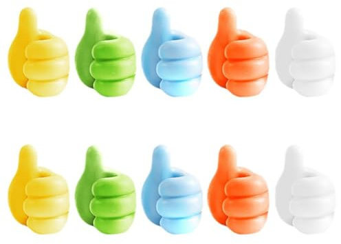 nanaxagly Silicone Thumb Wall Hook, 10Pcs Creative Multi-Function Self-Adhesive Wall Decoration Hook for Cable Clip Key Hat Makeup Brush, Home Office Wall Storage