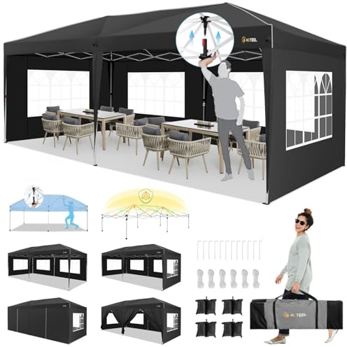 HOTEEL Pavillon 3x6 mit Seitenwnden, Faltpavillon 3x6 Wasserdicht Stabil Winterfest mit Tasche mit Rollen,4 Sandsäcke, Einfach Einzurichten Faltzelt für Outdoor-Party, Garten, Event,Schwarz