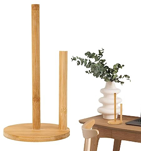 Murman Soporte para Rollos De Cocina, Soporte para Rollos De Papel De Cocina De Pie, Portarrollos Papel Cocina De Madera Natural, Dispensador De Rollos De Cocina con Base De Goma Antideslizante