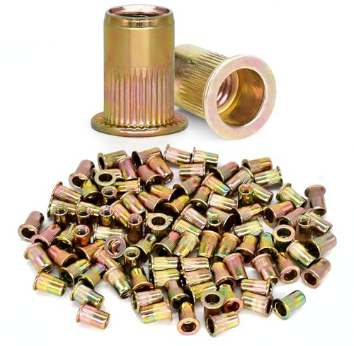 100Pcs 1/4-20 UNC Rivet Nuts, Zinc Plated Carbon Steel Threaded Rivet Insert Nutsert Rivnuts Kit