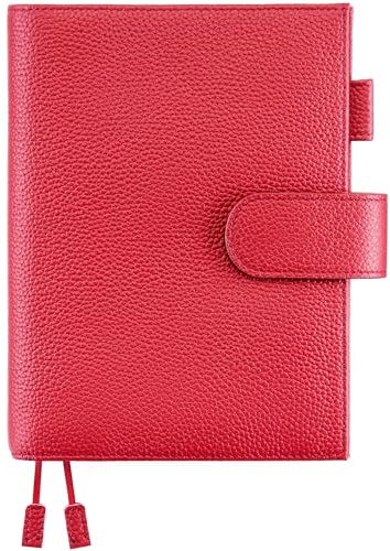 Ox Knight Funda de cuero B6 para agenda Stalogy, Midori, Leuchtturm1917 y más, con lazo para bolígrafo, ranuras para tarjetas, bolsillo trasero y marcadores (rojo)