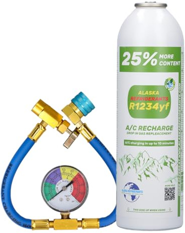 ALASKA@ R1234yf 375gr Gas Flashe Ersatz Kältemittel mit befüllen Schlauch KFZ