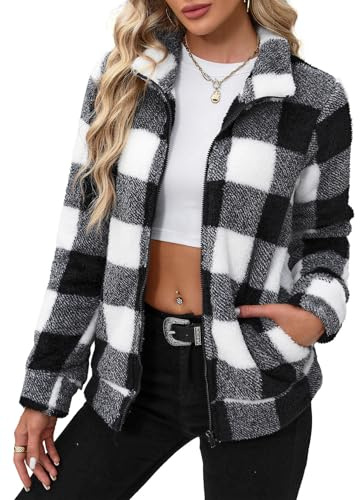 For G and PL Damen-Fleecejacke, langärmelig, durchgehender Reißverschluss, weich, warm, Buffalo Plaid A3, XX-Large