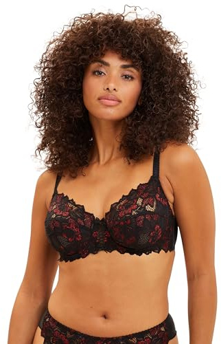 sans Complexe - Arum Glitter - Soutien-Gorge avec Armatures - en Dentelle - Femme - Noir et Rouge Pailleté - 110E