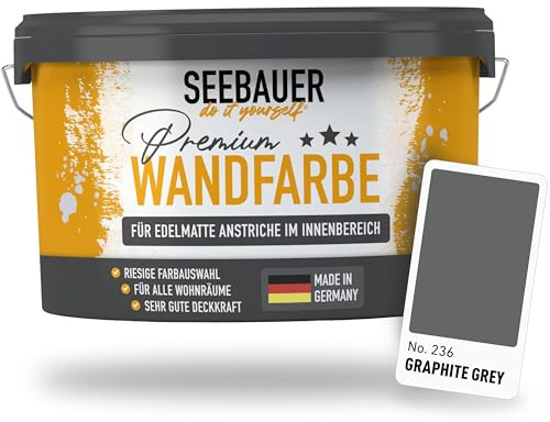 SEEBAUER diy Peinture murale gris pour intérieur (No. 236 Graphite Grey 2,5 Litre) Tons gris haute opacité