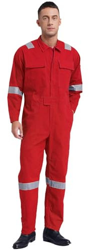 dPois Combinaison de Travail Homme Multipoche Fermetures à Glissière Salopette Vêtements de Travail Agricole Mécaniciens Rouge M