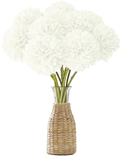 LoNinLoAn 12 Stück Künstliche Blumen Hortensie Seidenblume Kunstblumen Hortensienblüten Deko Blumen kunstblume mit Stielen für Hochzeiten Party Büro Home Decor (Weiß)