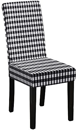 Hixingo Stuhlhussen 1 2 4 6er Set,Karierter Druck Stretch Stuhlhussen Schwingstühle Waschbar Stuhlbezug,Esszimmerstühle Stuhlbezüge für Küche,Bankett,Party (4er Set,Schwarz)