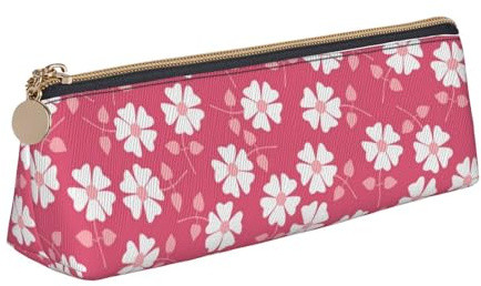 JUEXDEME Federmäppchen aus Leder, Blumenstruktur, schlankes Design, Stifteetui mit metallischem Reißverschluss, Taschengröße für Studenten, Büro, Universität, Mittelschule, Rosa, weiß, Einheitsgröße,