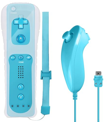 GBKDQQ Wii-Fernbedienung Gamecontroller, Controller Remote mit Nunchuck, Nunchuk Controller für Vernbedinung Remote Plus Ersatz Kontroller Jostick Game Handle für U Konsole(Blau)