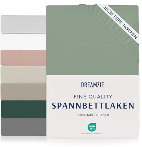 Dreamzie Spannbettlaken 140x200cm - 35 cm Tiefe Tasche - 100% Mikrofaser Bettlaken - Hellgrün, Schadstoffgeprüft (Oeko TEX), Bettlaken mit Gummizug