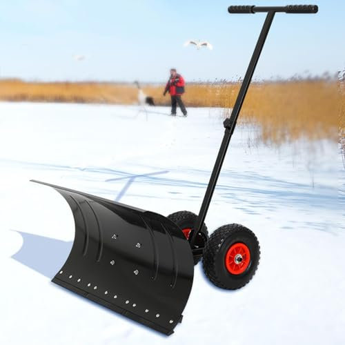 Pelle à Neige Manuelle avec Roues, pelles à Neige en métal Robustes, Angle et Hauteur réglables, Outil de déneigement Domestique avec poignée antidérapante, pour Routes Scolaires, déneigement