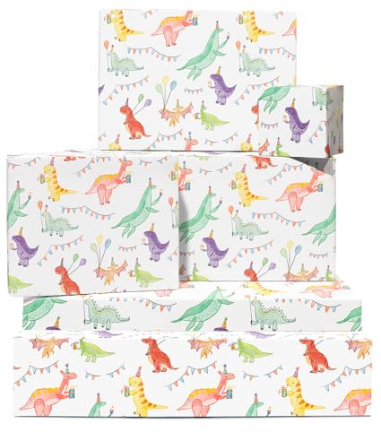 Geschenkpapier Dinosaurier zum Geburtstag – 6 Blatt Geschenkpapier weiß – Dino-Party – für Kinder, Jungen und Mädchen – recycelbar – von Central 23