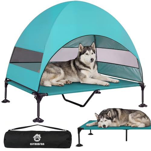 CJYMMFAN Cuccia rialzata per cani con tetto e piedini antiscivolo, tenda pieghevole con grande ombra per campeggio, giardino, spiaggia e piscina