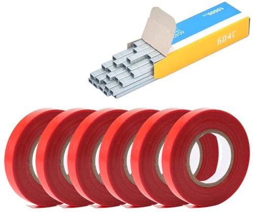 fach Locher Gartenanlage Tapetool Tbener mit 6 Rollbandanlage Branchen Bindungsbindmaschine Beschneidungsschere Bindegerät(6pcs Red Tape Nails)