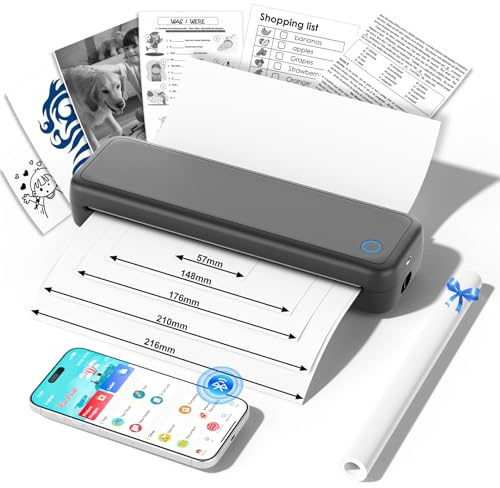 GuKKK Stampante Termica Portatile A4, Stampante Termica Piccola con Bluetooth, Stampante Mobile Wireless Supporta Carta Termica A4 210 x 297 mm, Compatibile Android iOS, per Ufficio Studio Viaggio