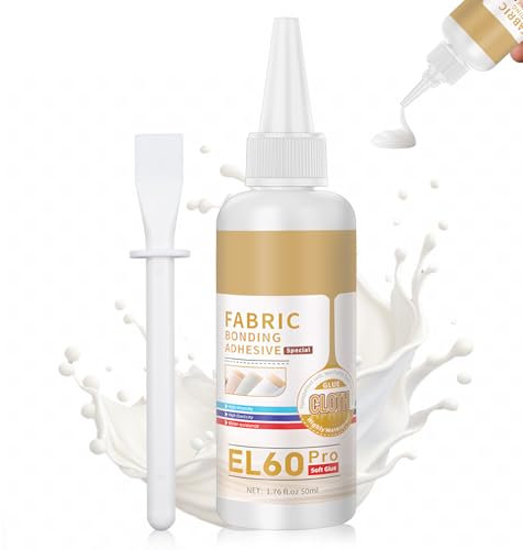 50ml Textilkleber für Stoffe, Weiß Durchscheinend Stoffkleber, Abriebfester Gewebekleber, Textilkleber Waschmaschinenfest Extra Stark, Permanenter Waschbarer Textil Kleber für Textil, Baumwolle (01)