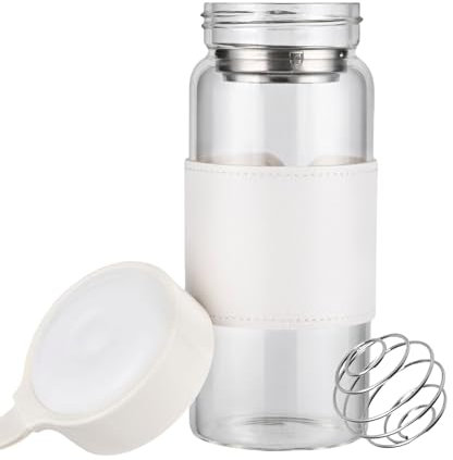 TELAIN Piccolo shaker di vetro per frullati proteici, 16 oz senza BPA, bottiglia shaker priva di odori con sfera miscelatrice in acciaio inossidabile 304 e pulitore rimovibile per fitness e frullati