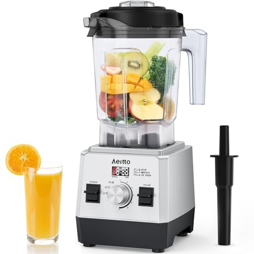 Aeitto Blenders de cuisine avec grande capacité, 1800 W Max Power Smoothie Blender, 3 programmes prédéfinis et 7 vitesses, mixeur professionnel sur plan de travail pour smoothies, glace Crush