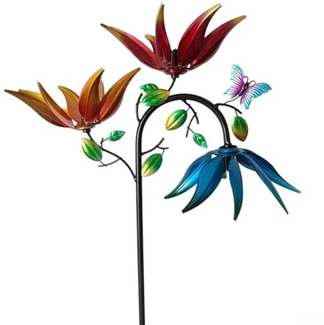 Vootnifig Garden Wind Spinner Colorful Flower Design Outdoor Metal Windmill Decor Easy Assembly Rotating Yard Art 30x20x95cm