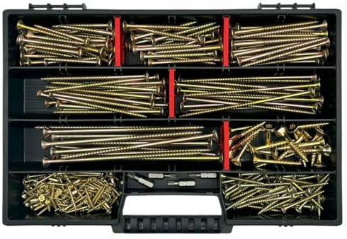 FRACKMANN Schraubenset 295 Teile – Holzschrauben 3x25 bis 6x140 mm – inkl. 4 TX Bits & Sortimentskoffer – Profiqualität für Bau & Holzverbindungen