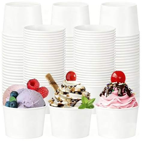 Kokoie 50 Stück Eisbecher Pappe, 235 ML Papier-Eisbecher, Eisbecherr aus Pappe, Papier Dessertbecher für Gefrorener Joghurt, Suppe