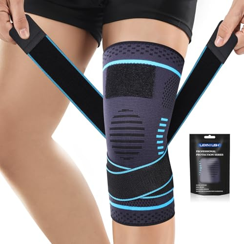 Lexniush Ginocchiera per Uomo/Donna, Tutore Ginocchio per Artrosi, Menisco Lesionato, Legamenti, Elastica Ortopedica Ginocchiera Sportiva per Corsa, Palestra, Sport, Blu lago, XXL