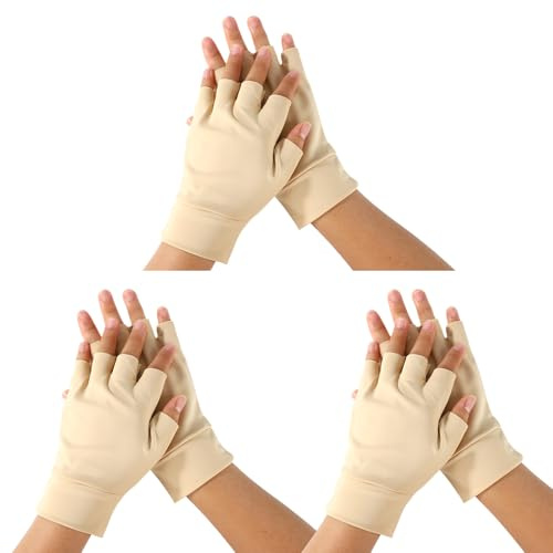 Lyreh 3 Pairs Protective Fingerless Gloves for Elderly, Nylon Skin Color Fingerless Gloves Practical Accessories for Protecting Thin Skin & Covering Bruises