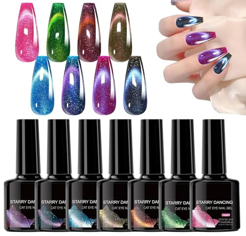 Gel unghie magnete - gel per occhio gatto, lacca di lucentezza glitter | Vernice per unghie olografica 'effetto luccichio, smalto lucido da per eventi, data, estate, amici, fine settimana, f