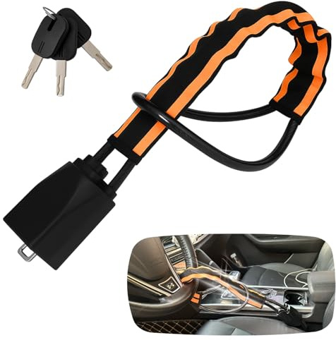Reflective Stripe Titan Steering Wheel Lock, Seat Belt Lock, Car Anti-Theft Lock Device, Wheel Locks Suitable for Car, SUV, Pickup, Jeep, RV with 3 Keys, (Orange)
