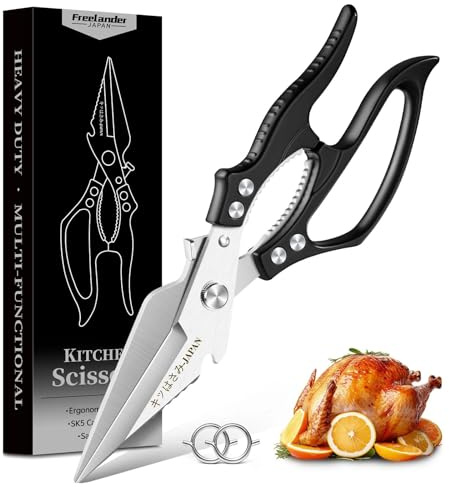 Freelander Geflügelschere Küchenschere Profi, Fleischschere Küchen Schere | Geflügelschere mit Rutschfestem Griff, Knochenschere für Geflügel, Fleisch, Fisch, Gemüse und Meeresfrüchte, Schwarz