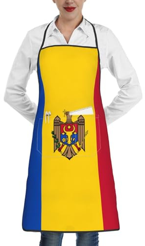 WXCJWD Delantal de trabajo impermeable con bandera de Moldavia para hombre y mujer, para cocinar, asar, jardinería, carpintería, ajustable