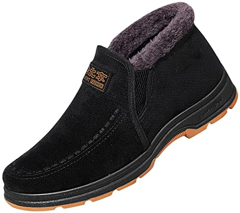Men's Winter Boots, Lined and Non-Slip Slip-On Boots, Snow Boots, Round Flat Winter Boots, Fluffy Slip-On Boots, Thick Sole, Mountain Boots, Warm Comfortable Hiking Boots, Ankle Boots, black, 9.5 UK