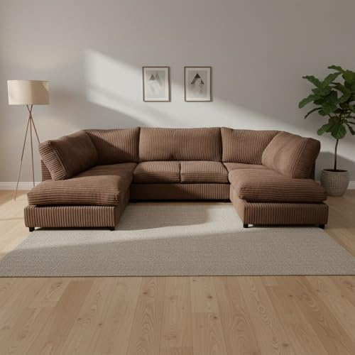 Modular Corner Sofa Shaped - U Shape Sofa Jumbo Cord - Comfortable Sofa Settee - Sectional Couches Lounge Sofa for Living Room Lounge Indoors (Chocolate Brown)