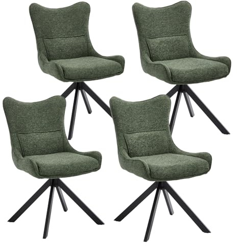 DAYALANE 360°Drehbar Esszimmerstühle 4er Set, Drehstuhl aus Chenille Küchenstuhl Polsterstuhl mit Metallbeine für Esszimmer Wohnzimmer Küche Büro, Grün