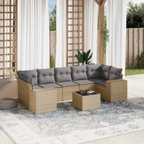 Owoxanthellate 8-TLG. Gartenlounge Beige Rattan Sofa Set 62 x 62 x 69 cm mit Glasplatte und Polyester Kissen Modernes Design Outdoor Möbel für Balkon Terrasse Wintergarten