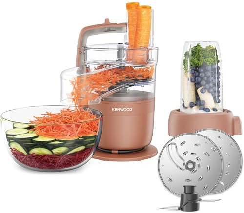 Kenwood MultiPro – Kompakte Küchenmaschine mit Express Serve, Edelstahlmesser, Schneid- und Raspelscheiben, 600-ml-Mixbecher, Pulse-Funktion, Rot (FDP23.380RD)