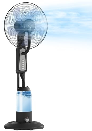 HOMCOM Ventilatore Nebulizzatore con Serbatoio da 3L, 3 Velocità e Oscillazione 75°, Ventilatore a Piantana con Nebulizzazione Regolabile, Ruote, 90W, Diametro 50 cm, Altezza 125 cm, Nero