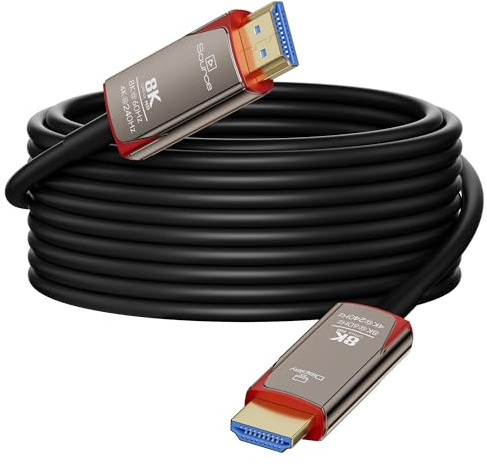 8K Glasfaser HDMI Kabel 10 m, 48Gbps ultraschnelles dünnes HDMI Kabel, 8K bei 60 Hz, 4K bei 240 Hz, dynamisches HDR, eARC, HDCP 2.2 und 2.3, 3D, kompatibel mit Laptop, PC, PS5, Xbox, HDTV, Projektor
